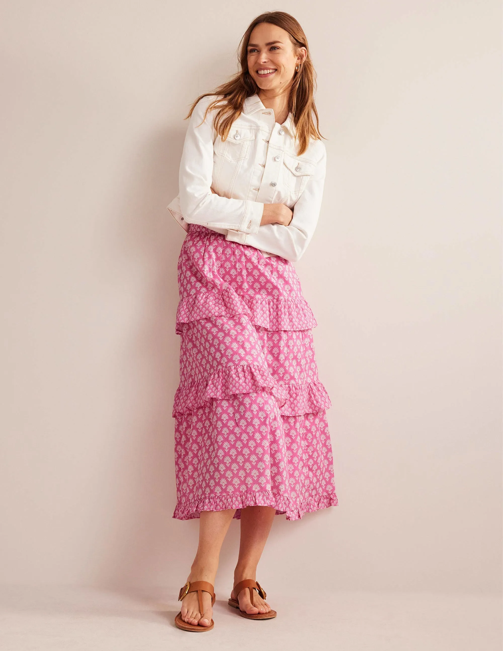 Tiered Cotton Maxi Skirt-Plum Blossom, Daisy Pome