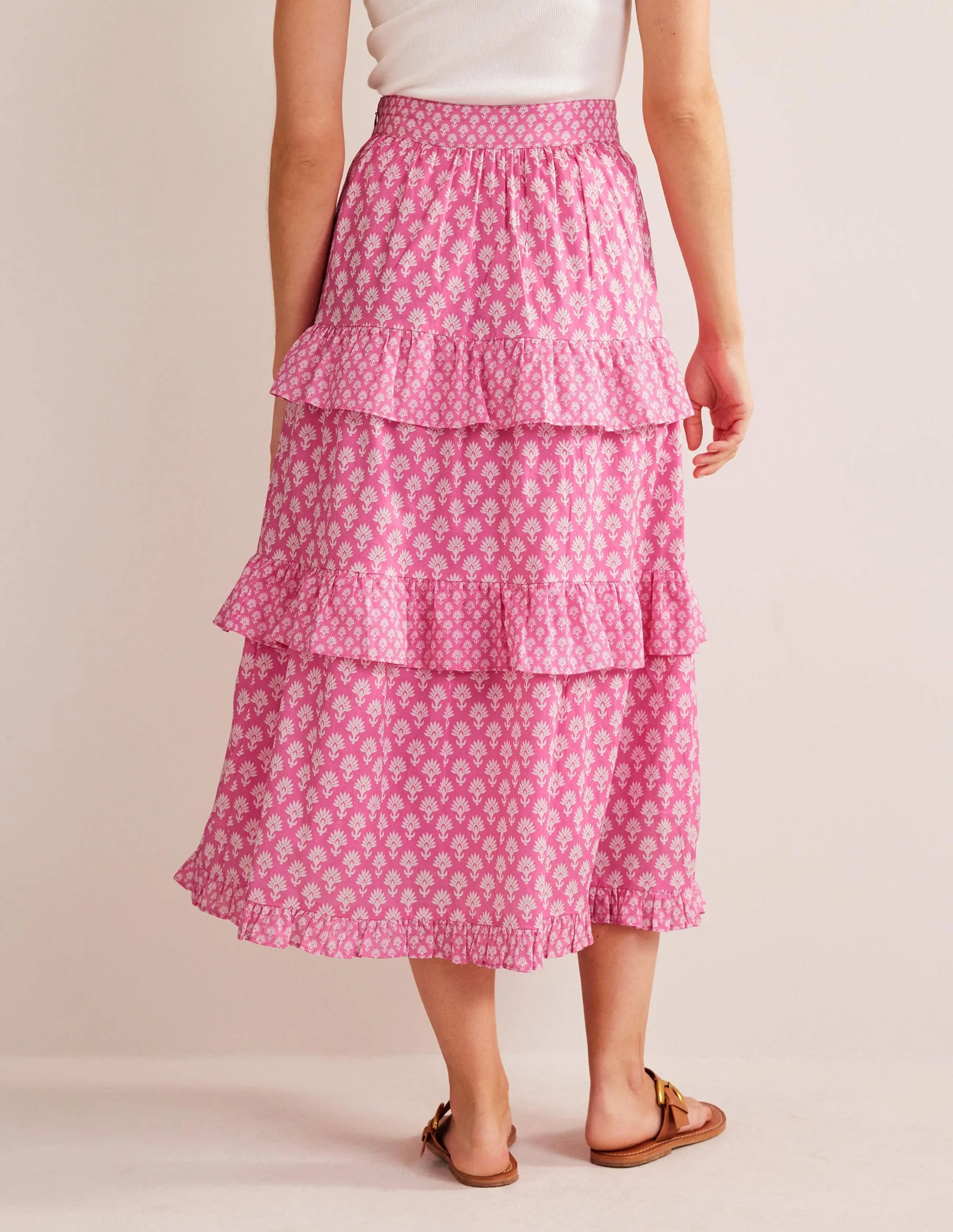 Tiered Cotton Maxi Skirt-Plum Blossom, Daisy Pome