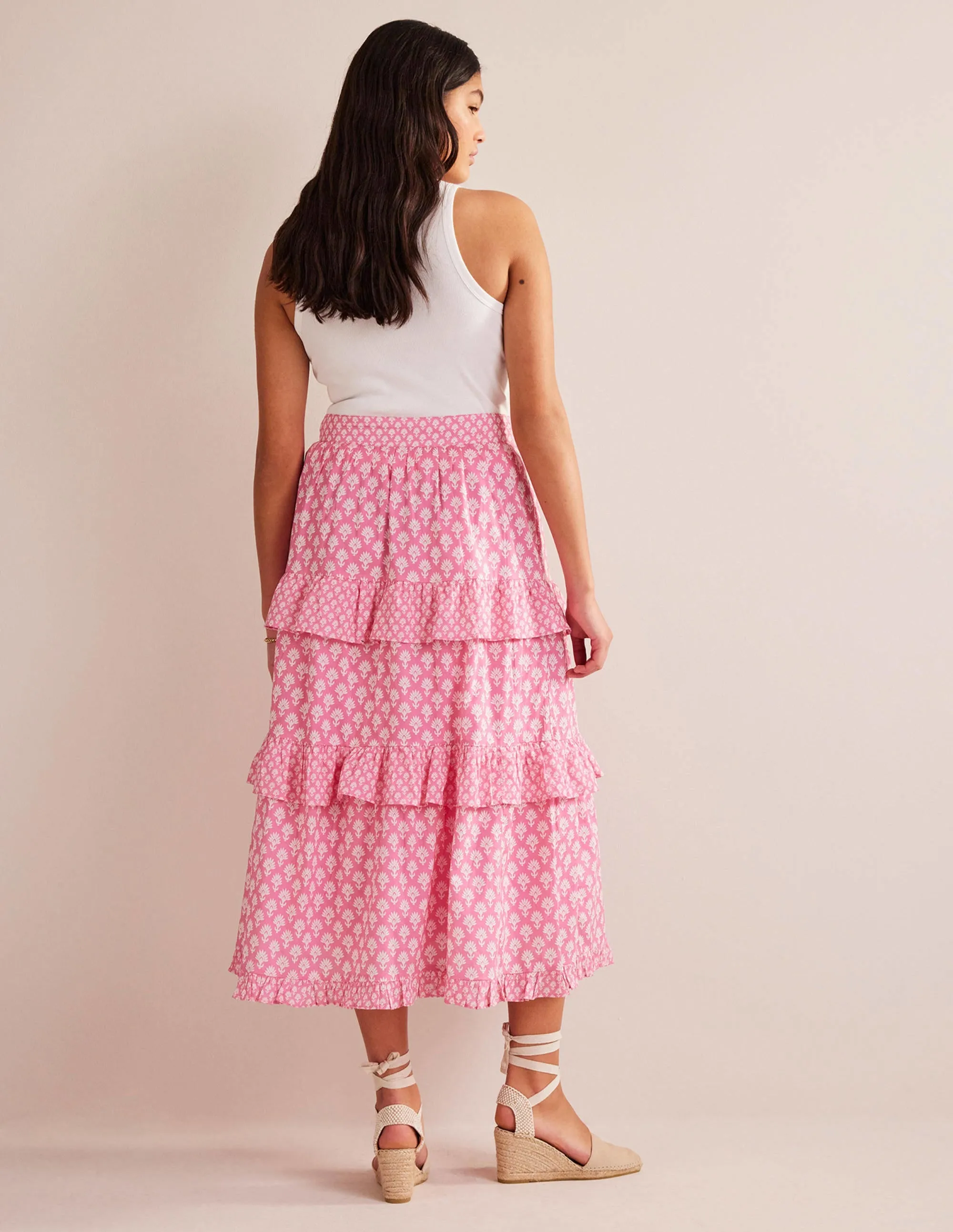 Tiered Cotton Maxi Skirt-Plum Blossom, Daisy Pome