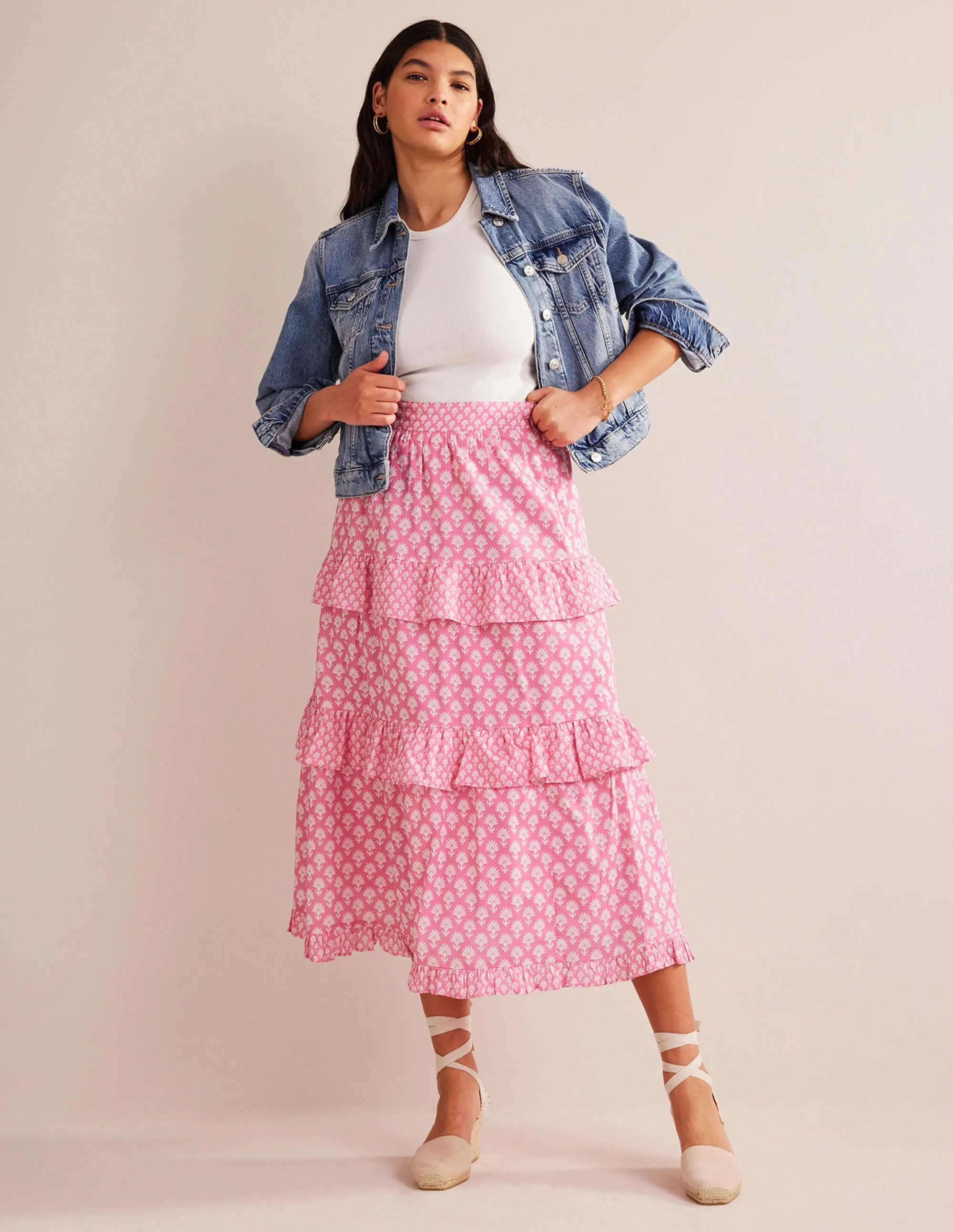 Tiered Cotton Maxi Skirt-Plum Blossom, Daisy Pome