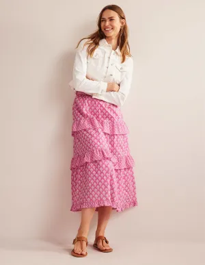Tiered Cotton Maxi Skirt-Plum Blossom, Daisy Pome