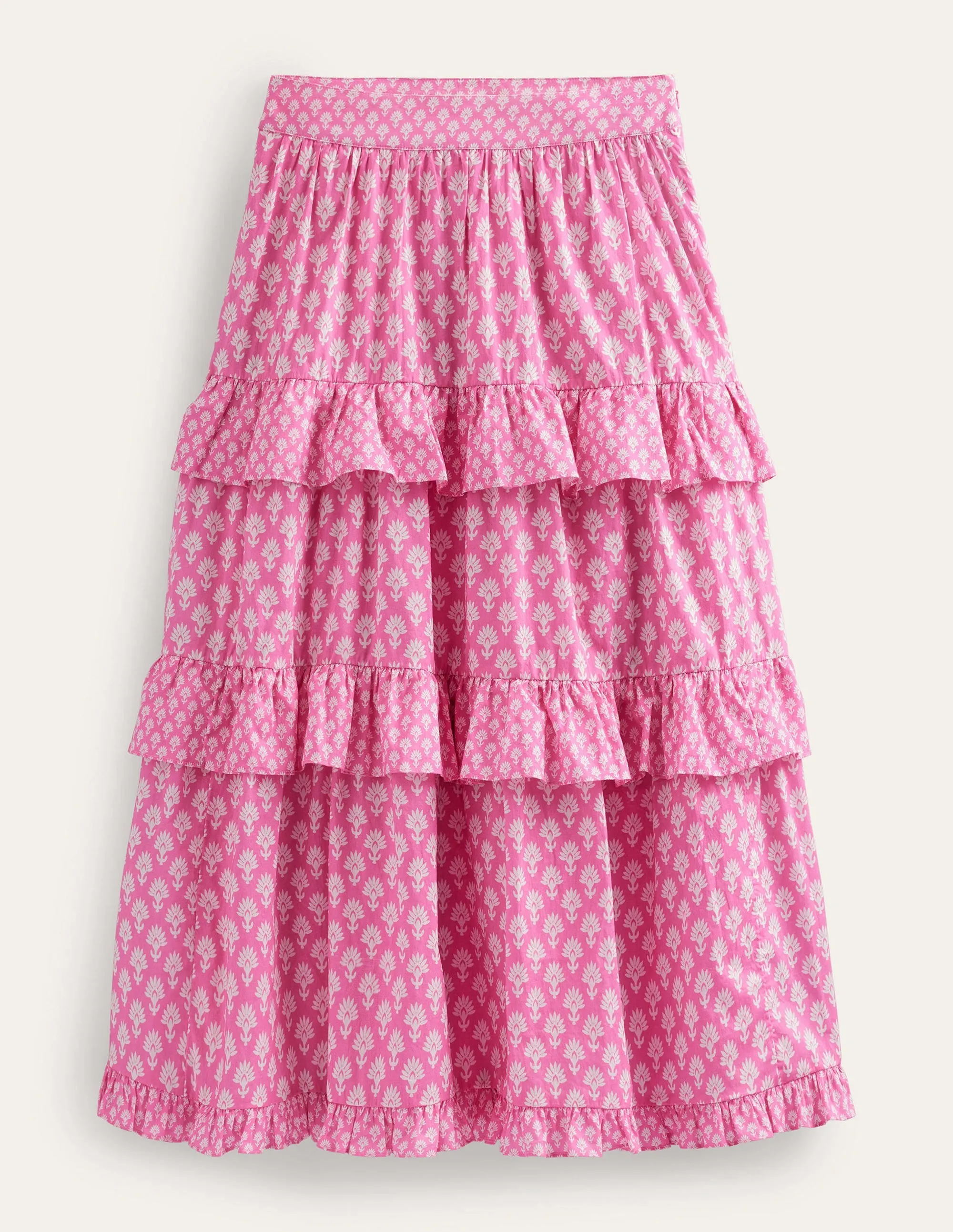 Tiered Cotton Maxi Skirt-Plum Blossom, Daisy Pome