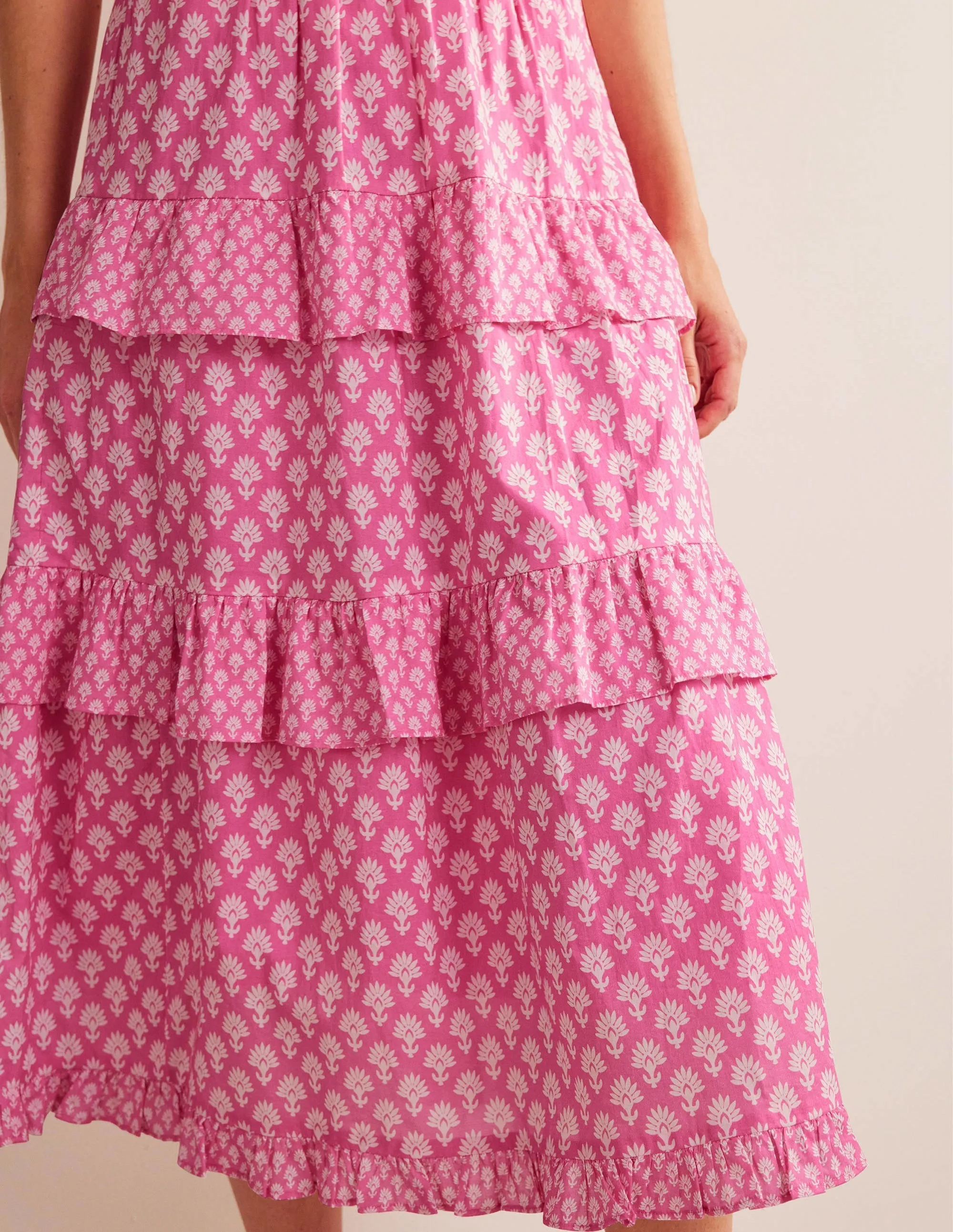 Tiered Cotton Maxi Skirt-Plum Blossom, Daisy Pome