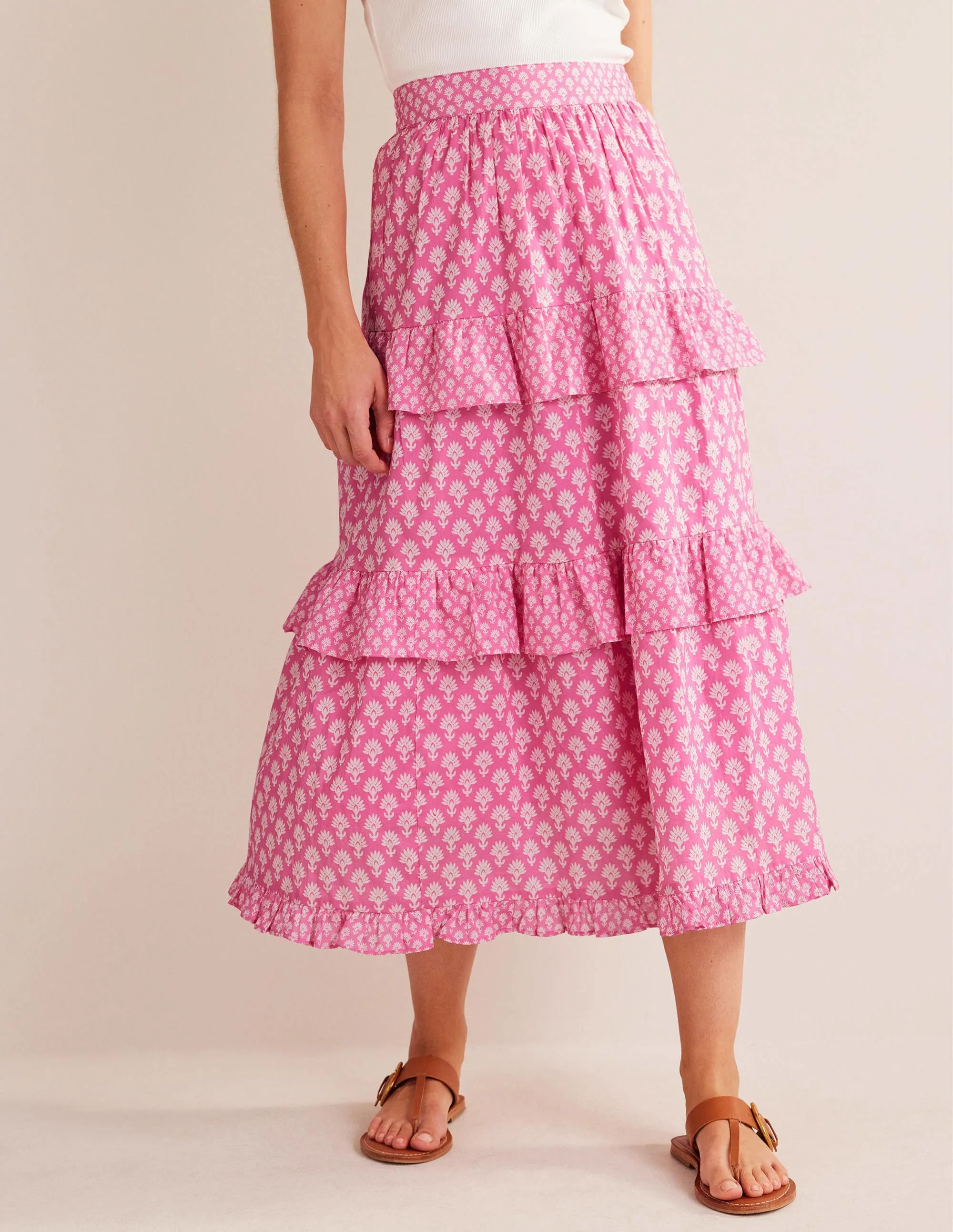 Tiered Cotton Maxi Skirt-Plum Blossom, Daisy Pome