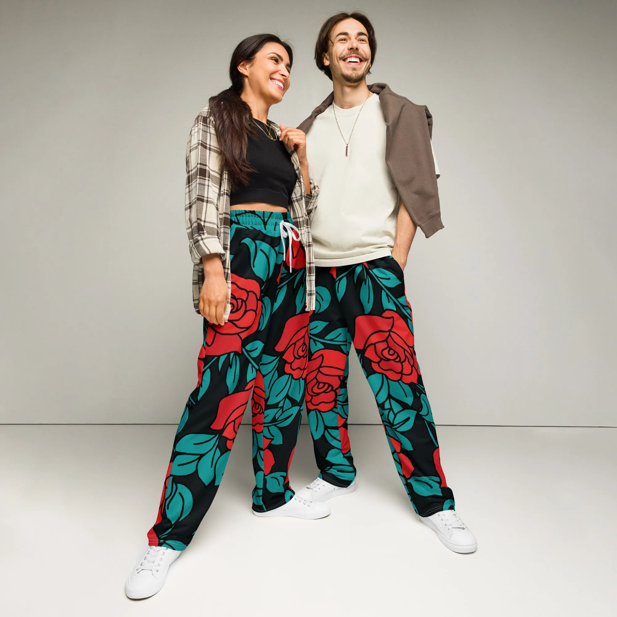 Valentines Day Wide Leg Joggers - Flower (Glamourange Valentine Day Gifts Wide Leg Joggers - Design 0019)