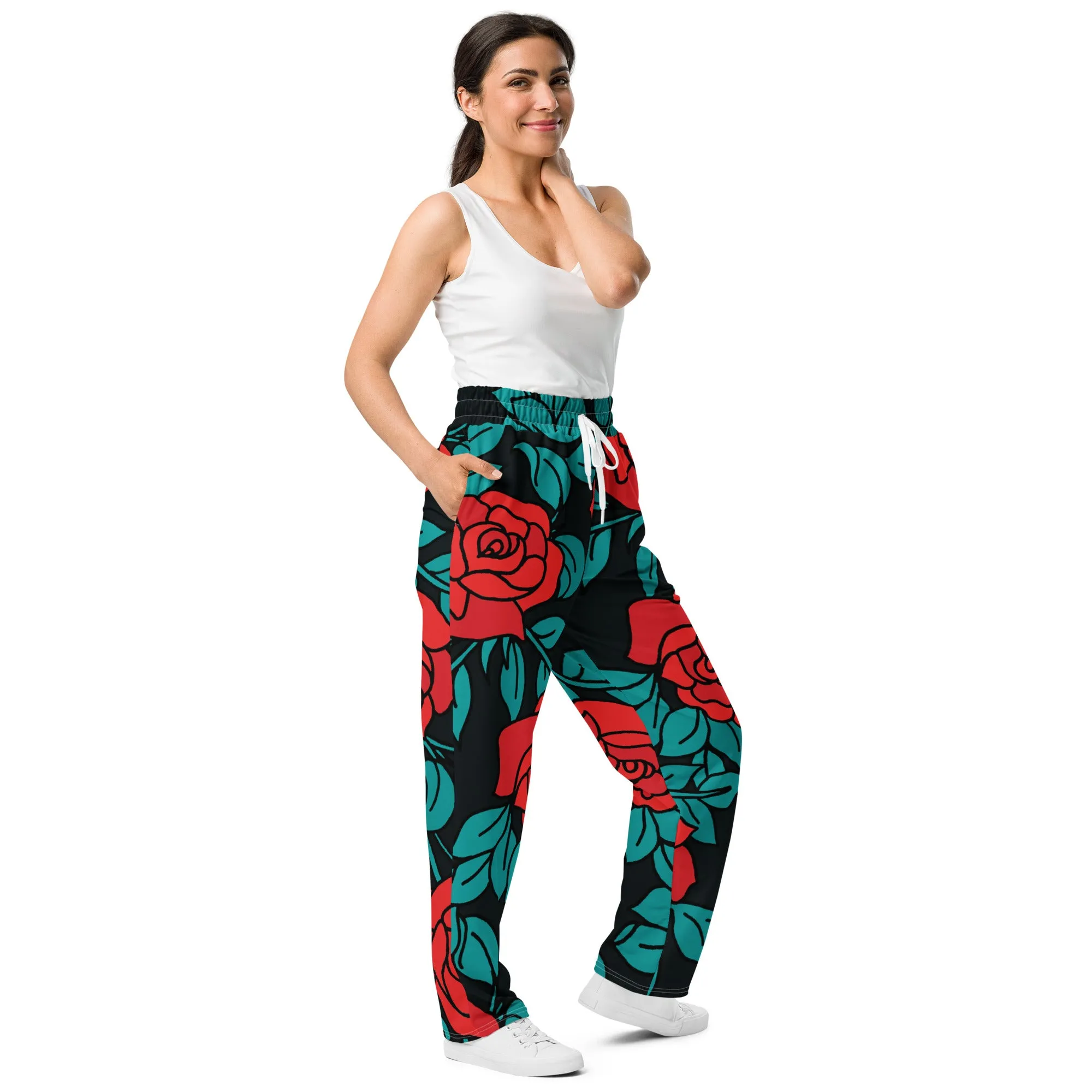 Valentines Day Wide Leg Joggers - Flower (Glamourange Valentine Day Gifts Wide Leg Joggers - Design 0019)