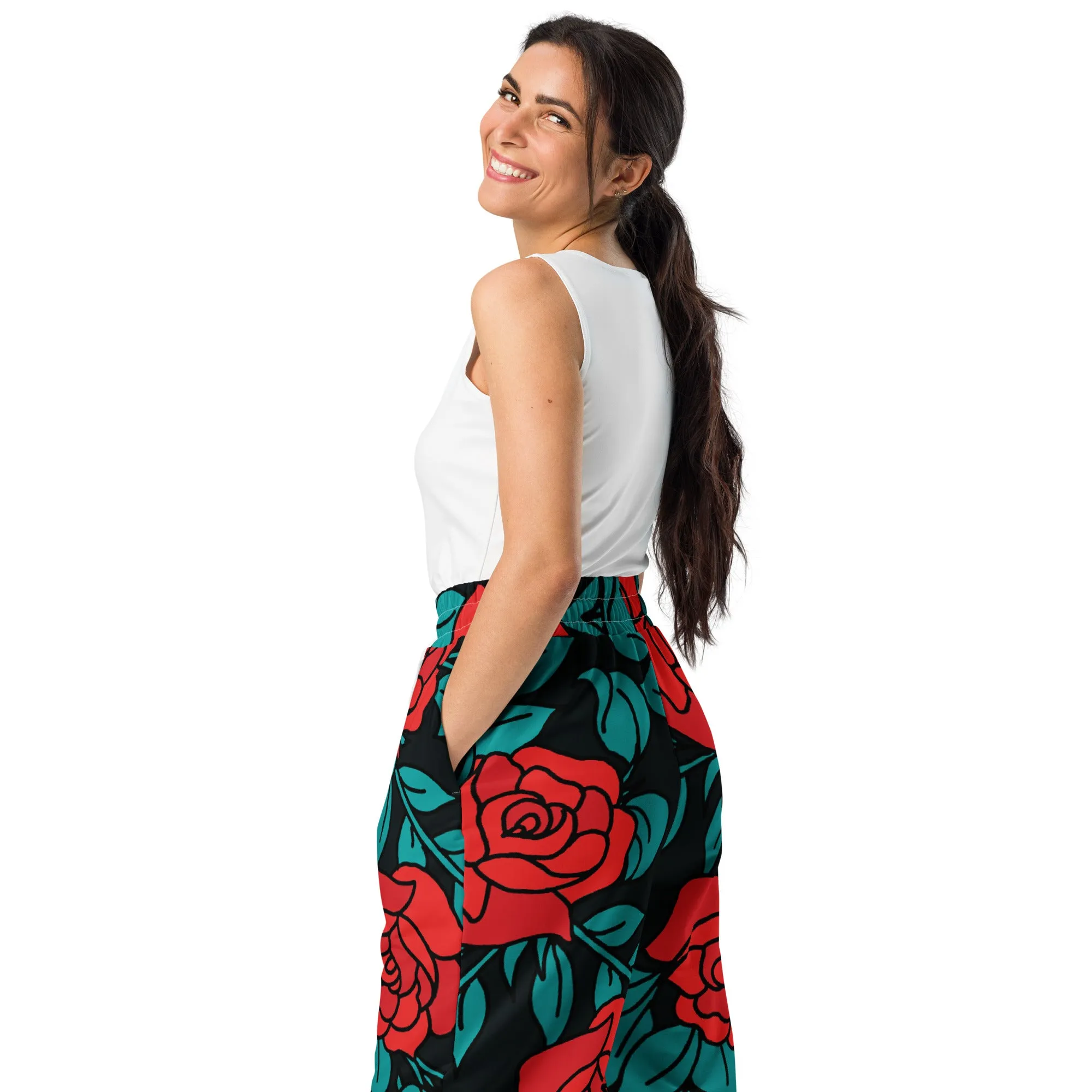 Valentines Day Wide Leg Joggers - Flower (Glamourange Valentine Day Gifts Wide Leg Joggers - Design 0019)