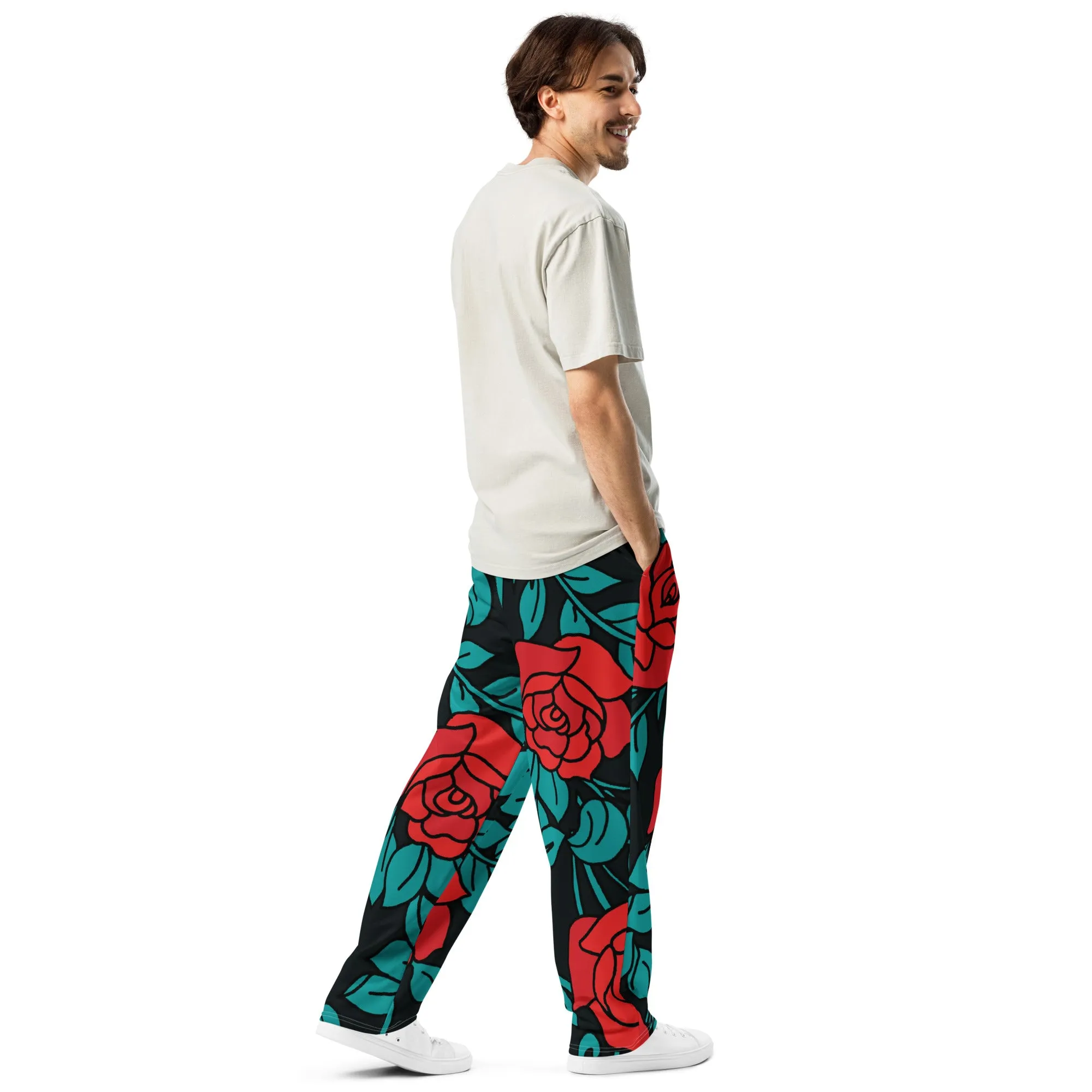 Valentines Day Wide Leg Joggers - Flower (Glamourange Valentine Day Gifts Wide Leg Joggers - Design 0019)