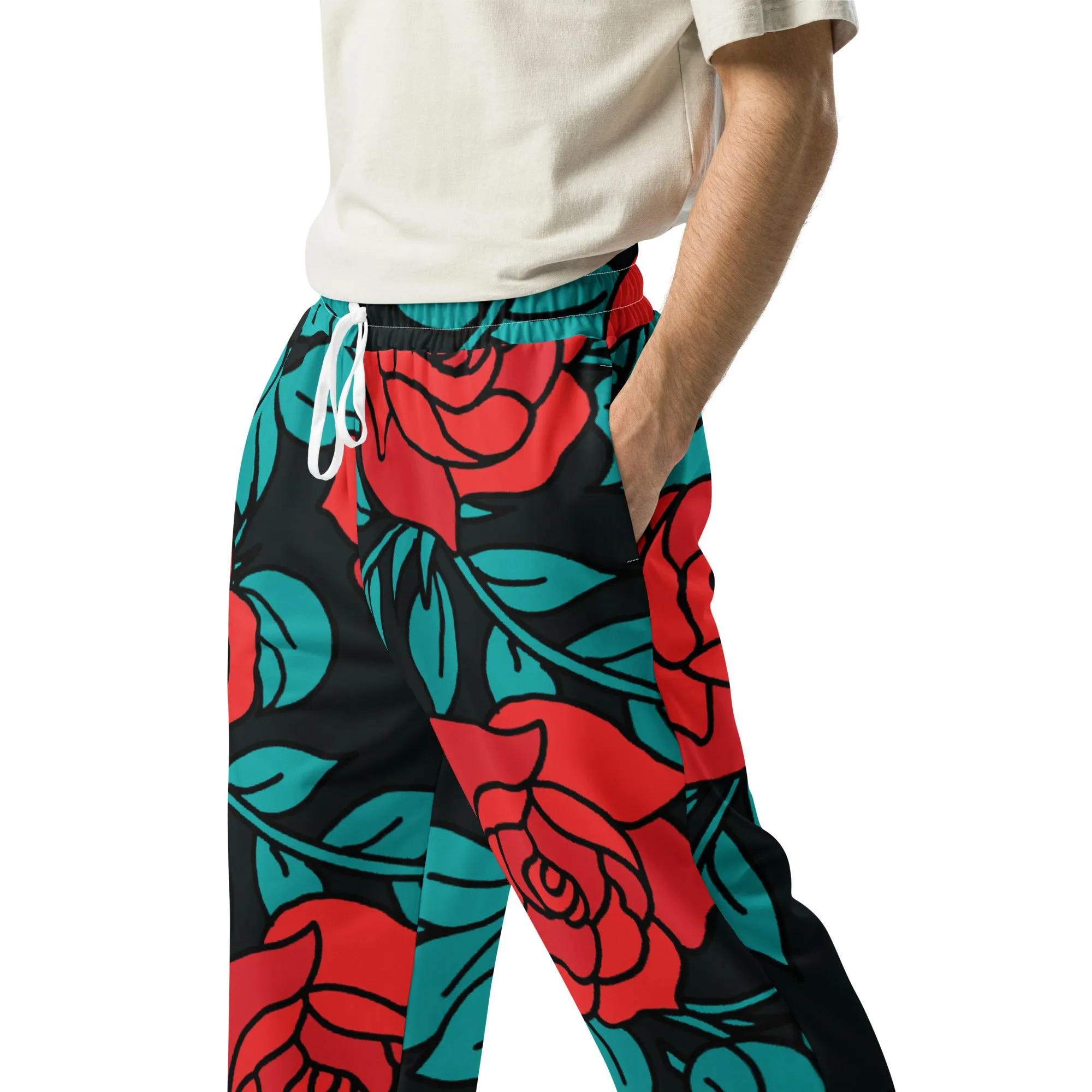 Valentines Day Wide Leg Joggers - Flower (Glamourange Valentine Day Gifts Wide Leg Joggers - Design 0019)