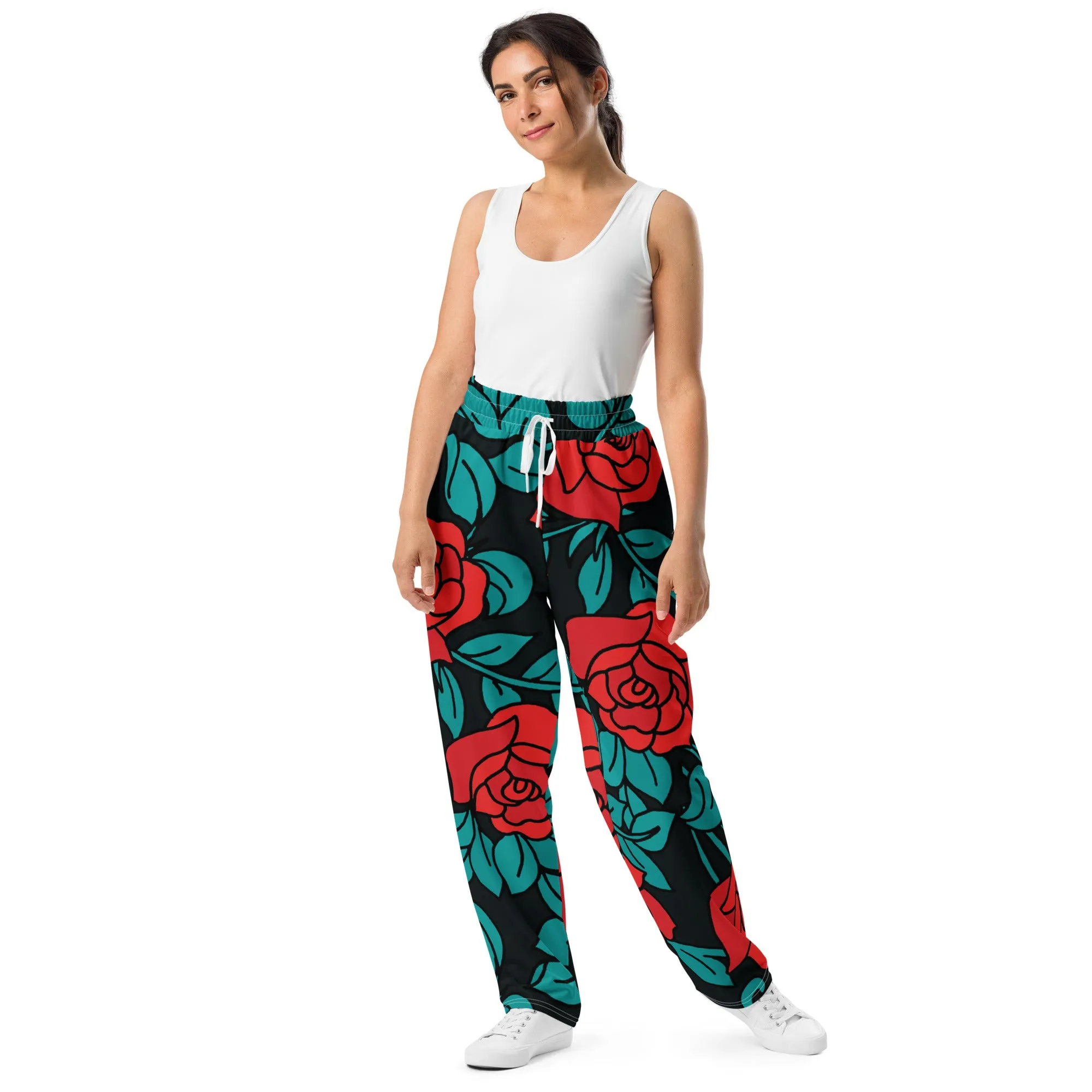Valentines Day Wide Leg Joggers - Flower (Glamourange Valentine Day Gifts Wide Leg Joggers - Design 0019)