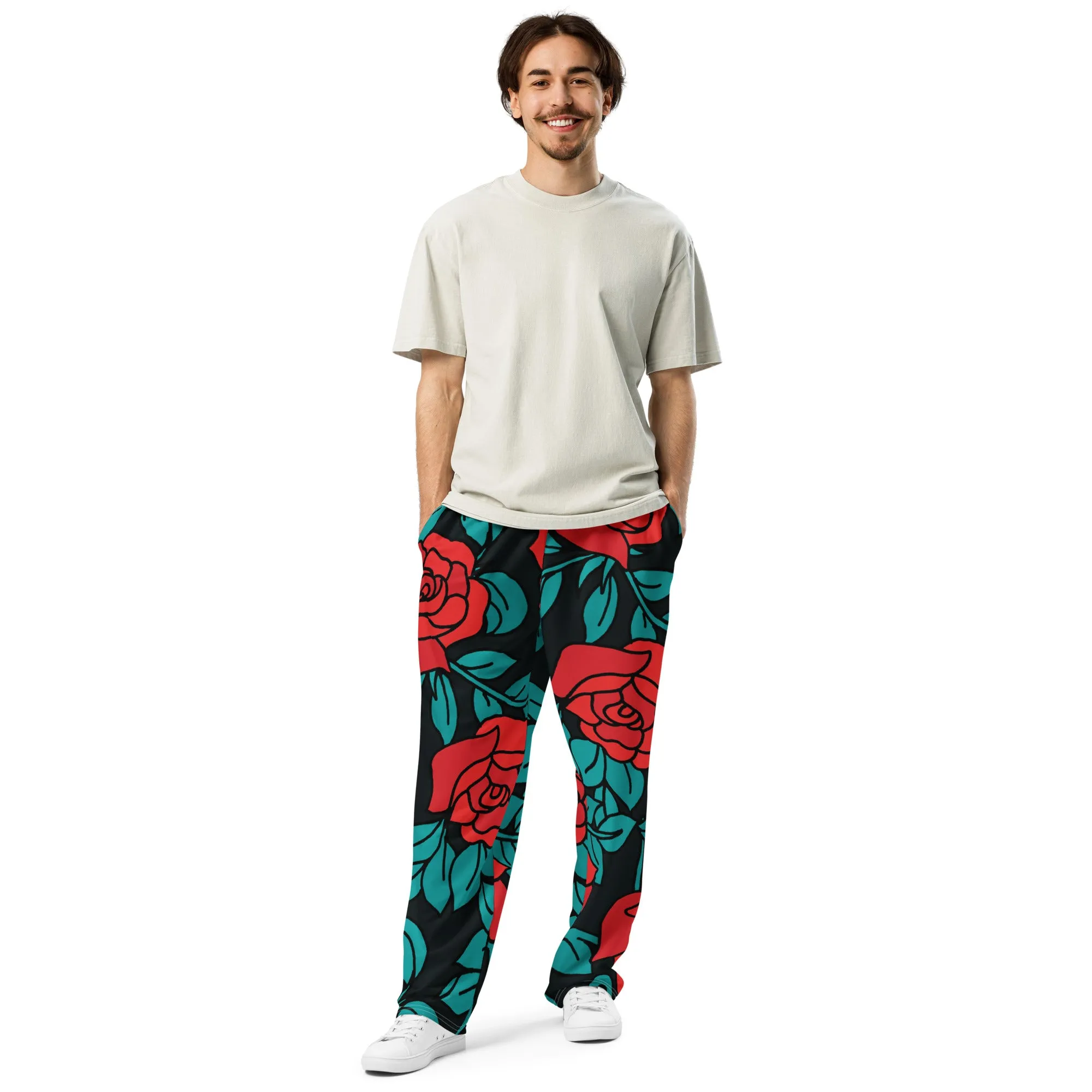 Valentines Day Wide Leg Joggers - Flower (Glamourange Valentine Day Gifts Wide Leg Joggers - Design 0019)