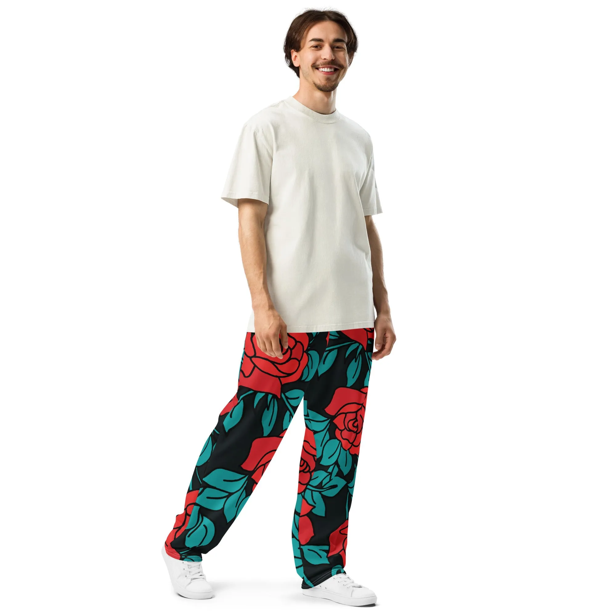 Valentines Day Wide Leg Joggers - Flower (Glamourange Valentine Day Gifts Wide Leg Joggers - Design 0019)