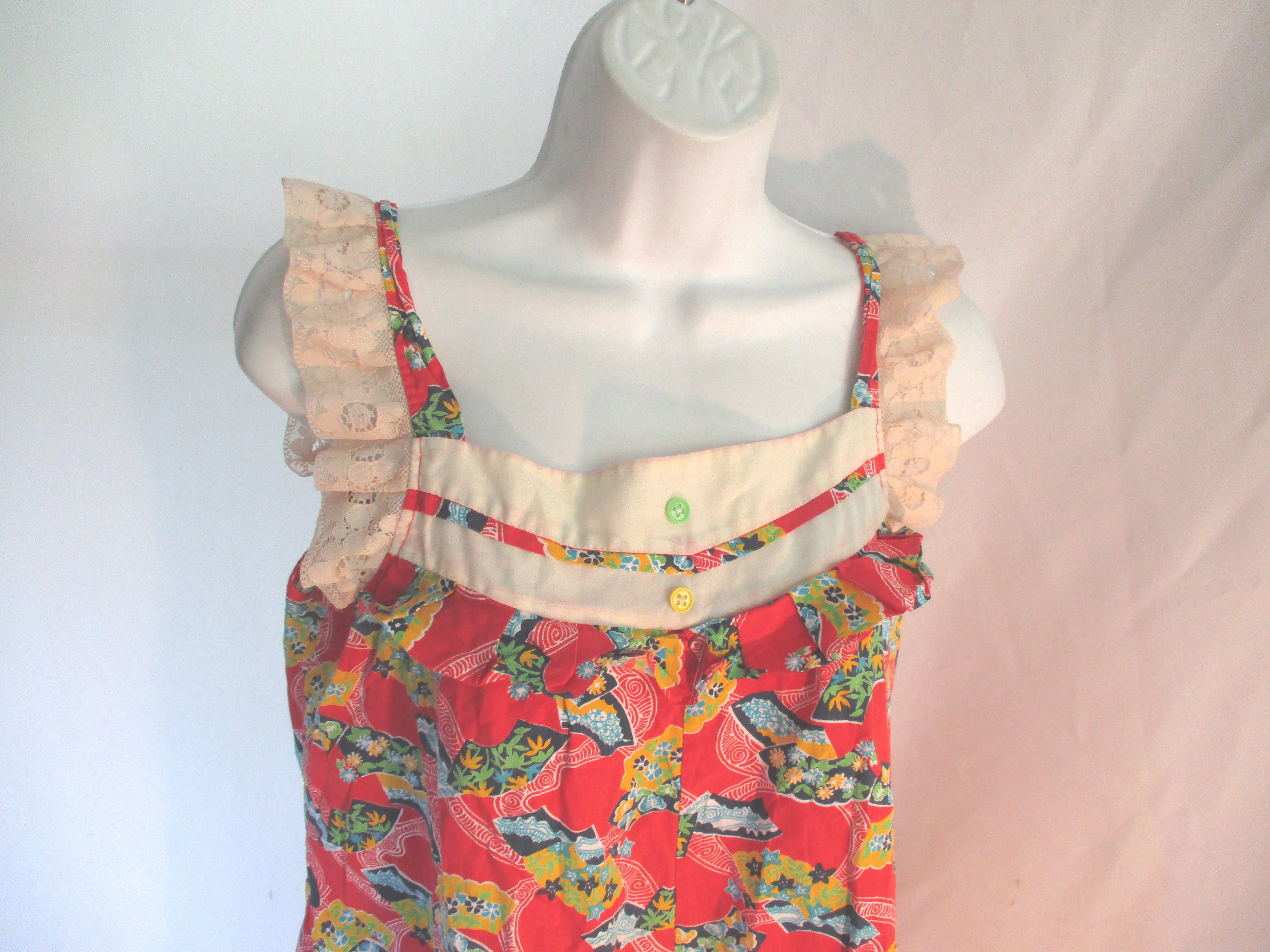 Vintage 1970s Seventies Handmade Maxi Dress Sundress M BOHO FLORAL RED Hippy Beach