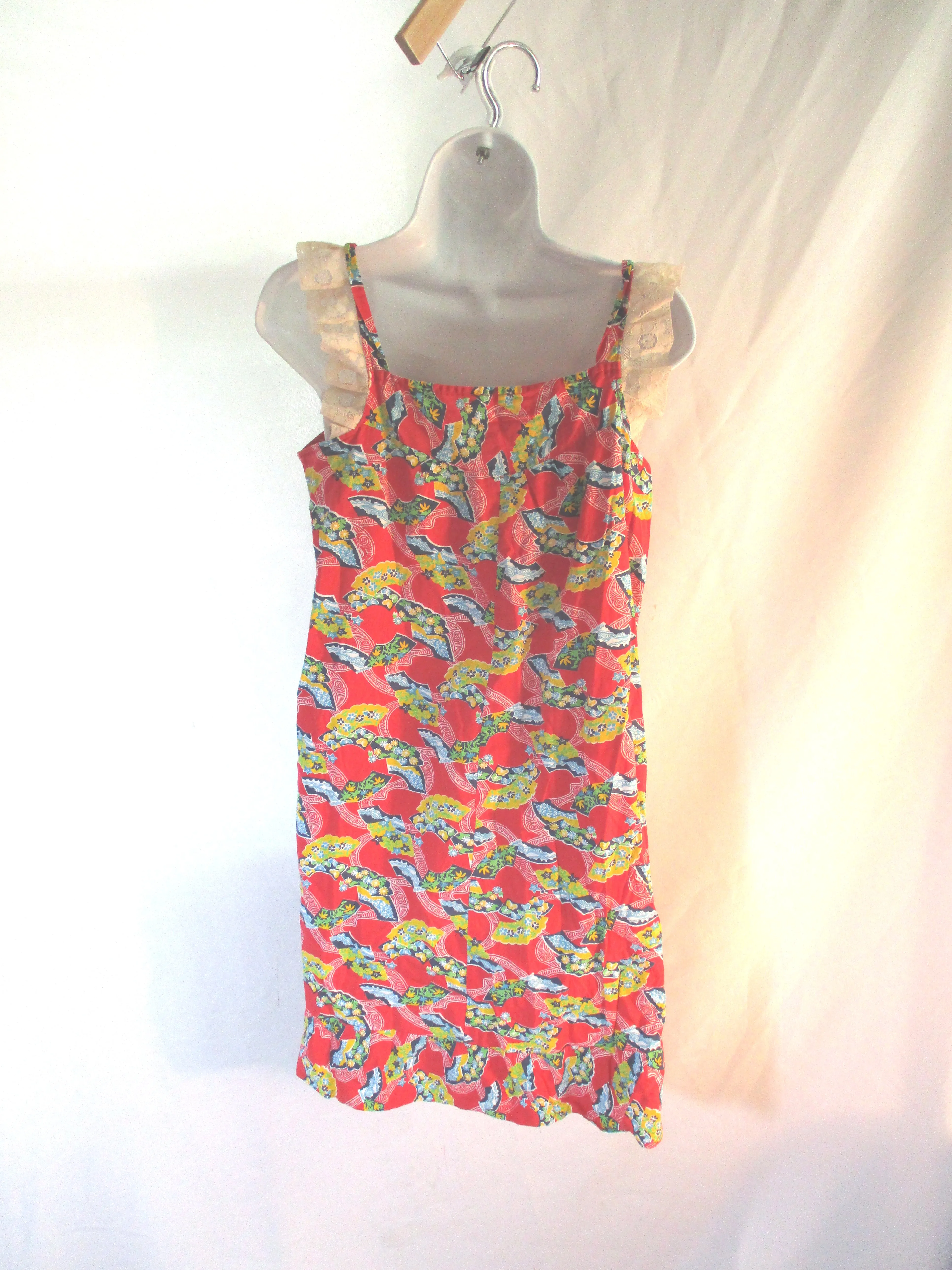 Vintage 1970s Seventies Handmade Maxi Dress Sundress M BOHO FLORAL RED Hippy Beach