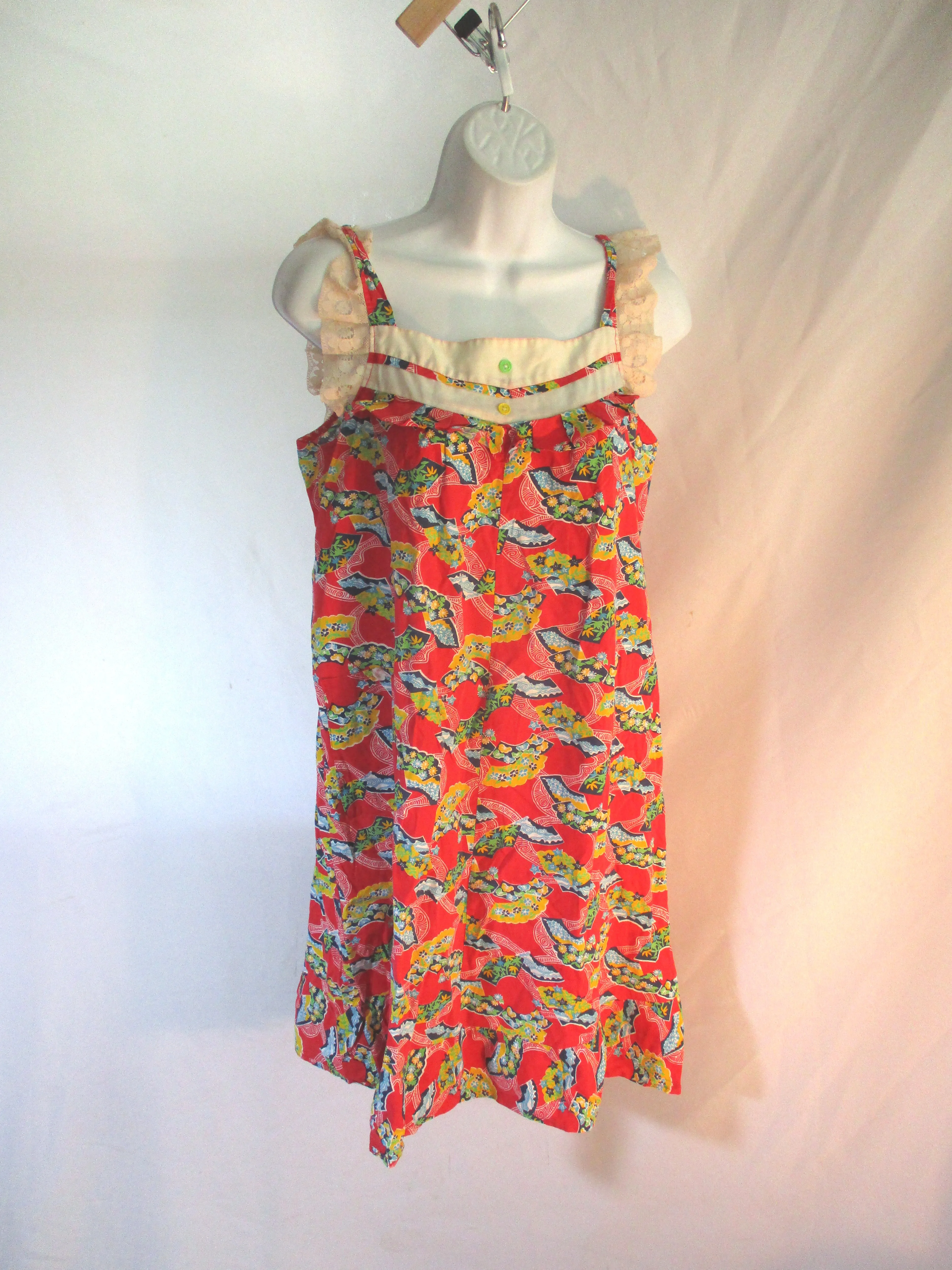 Vintage 1970s Seventies Handmade Maxi Dress Sundress M BOHO FLORAL RED Hippy Beach