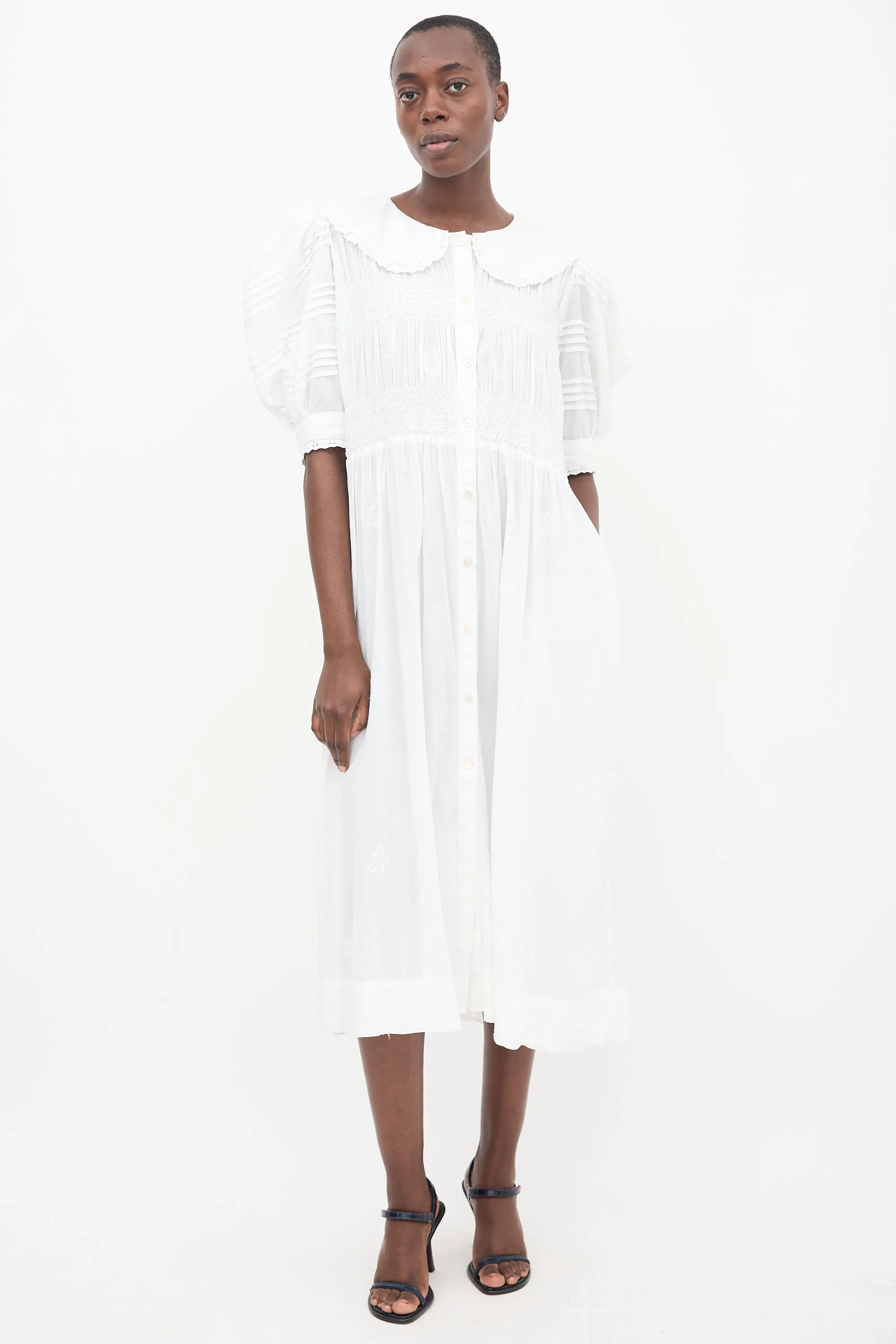 White Collared Lace Midi Dress