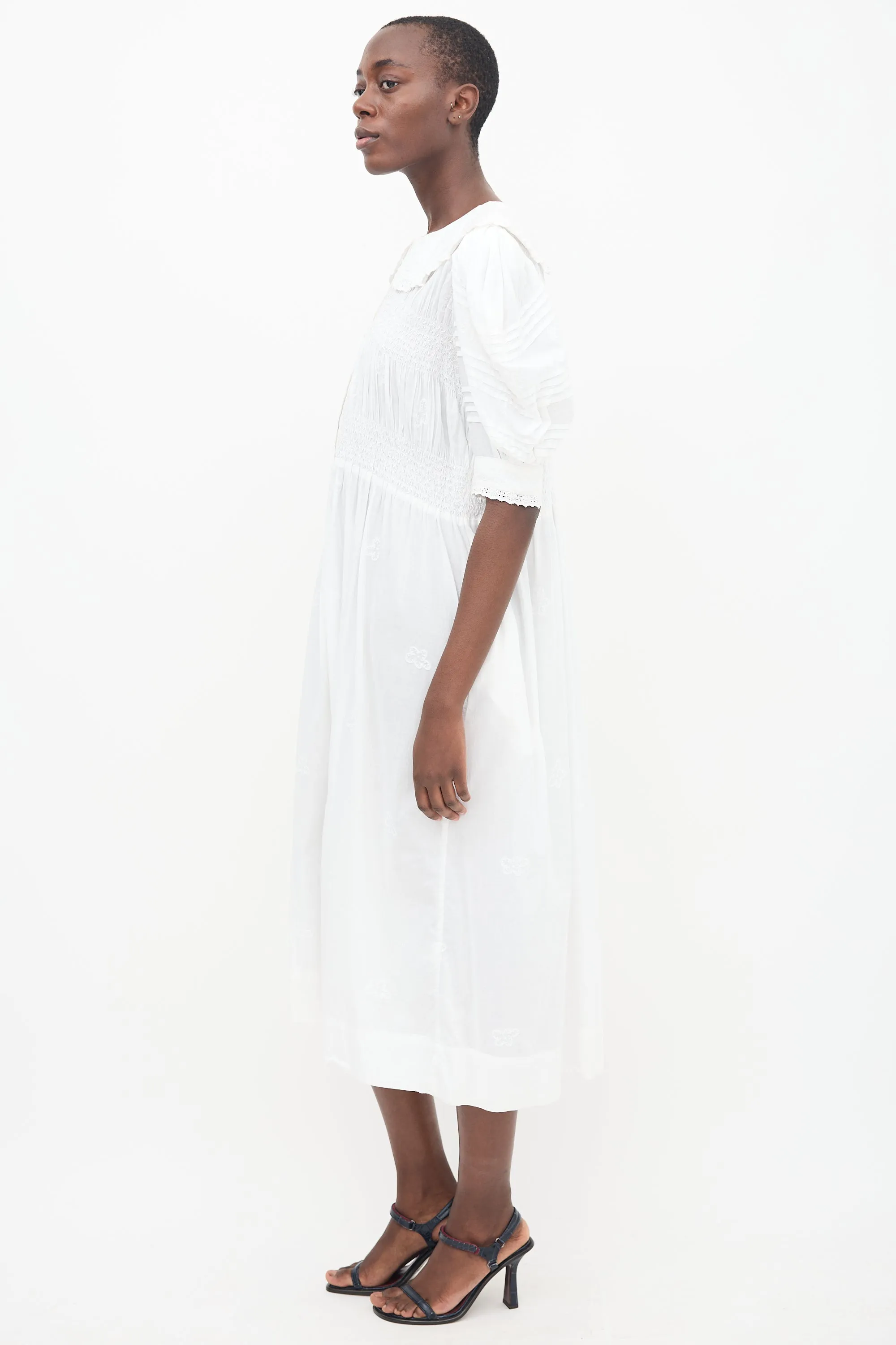 White Collared Lace Midi Dress
