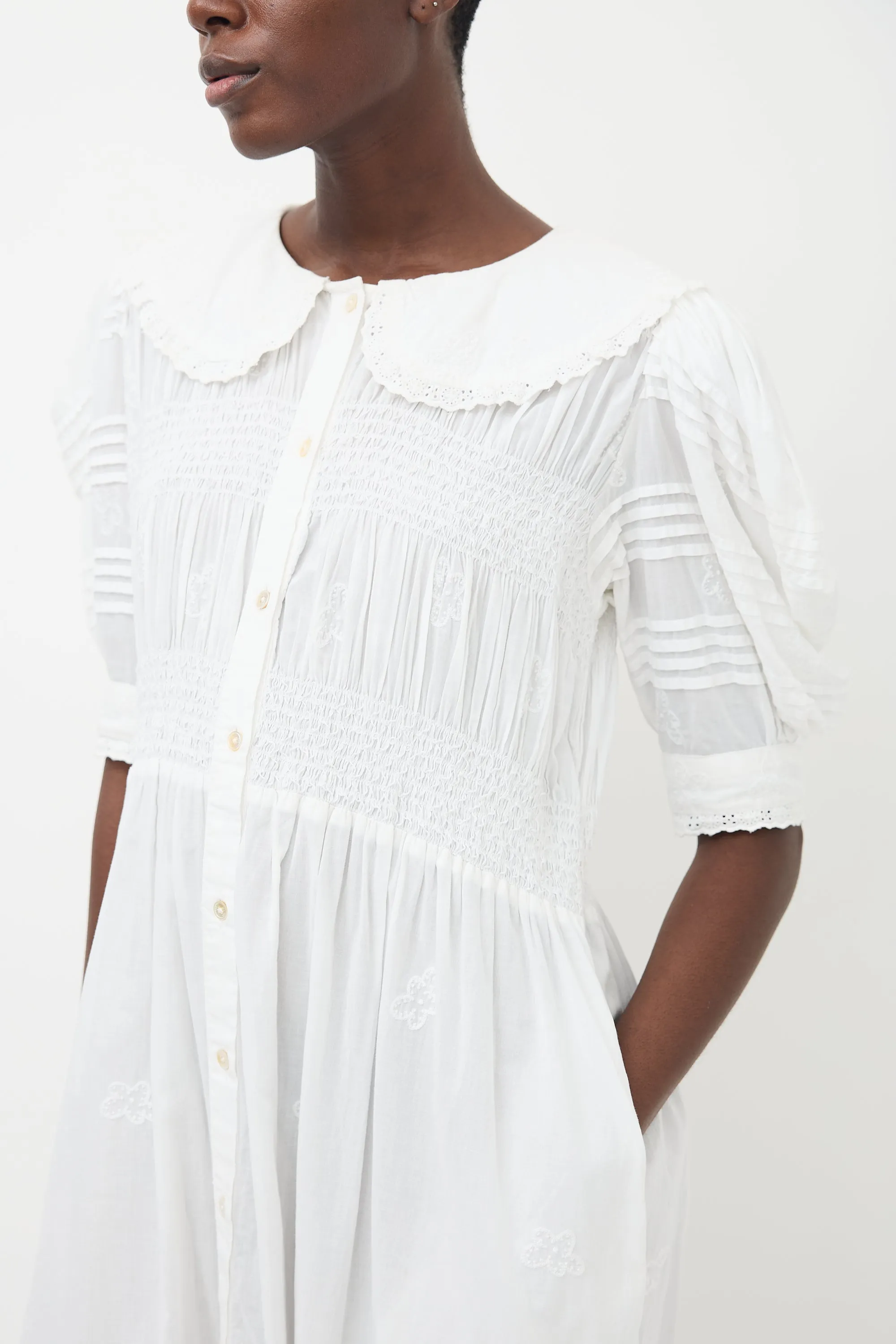 White Collared Lace Midi Dress