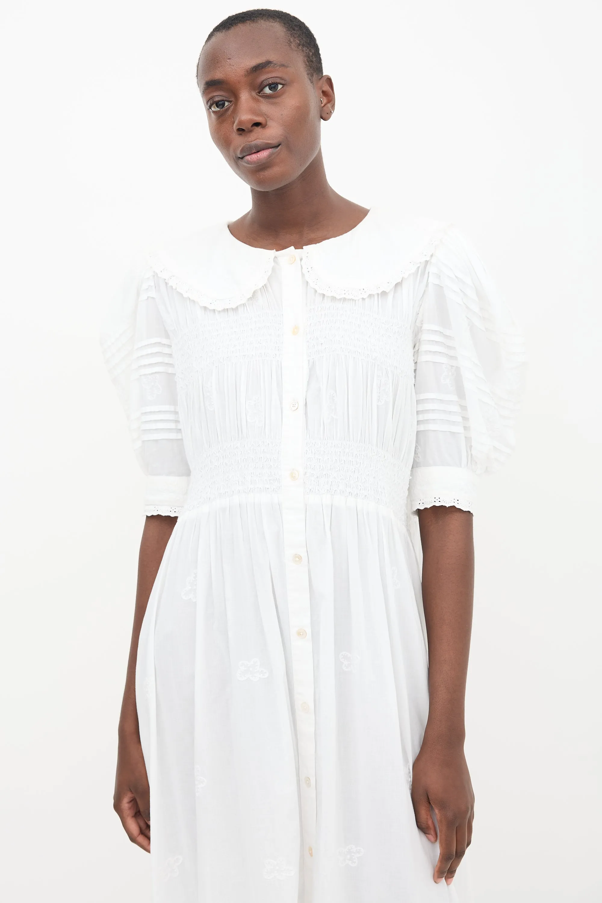 White Collared Lace Midi Dress
