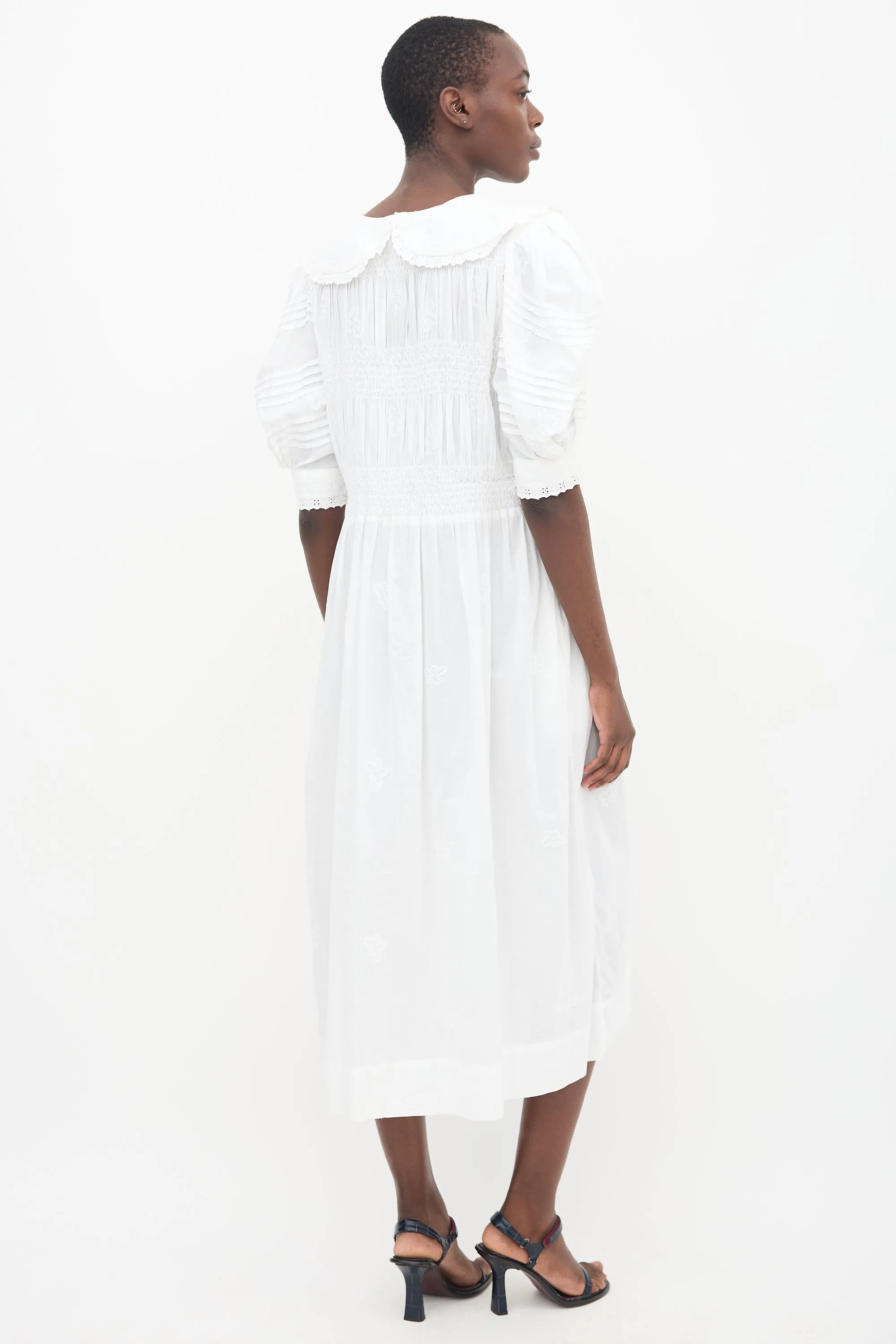 White Collared Lace Midi Dress