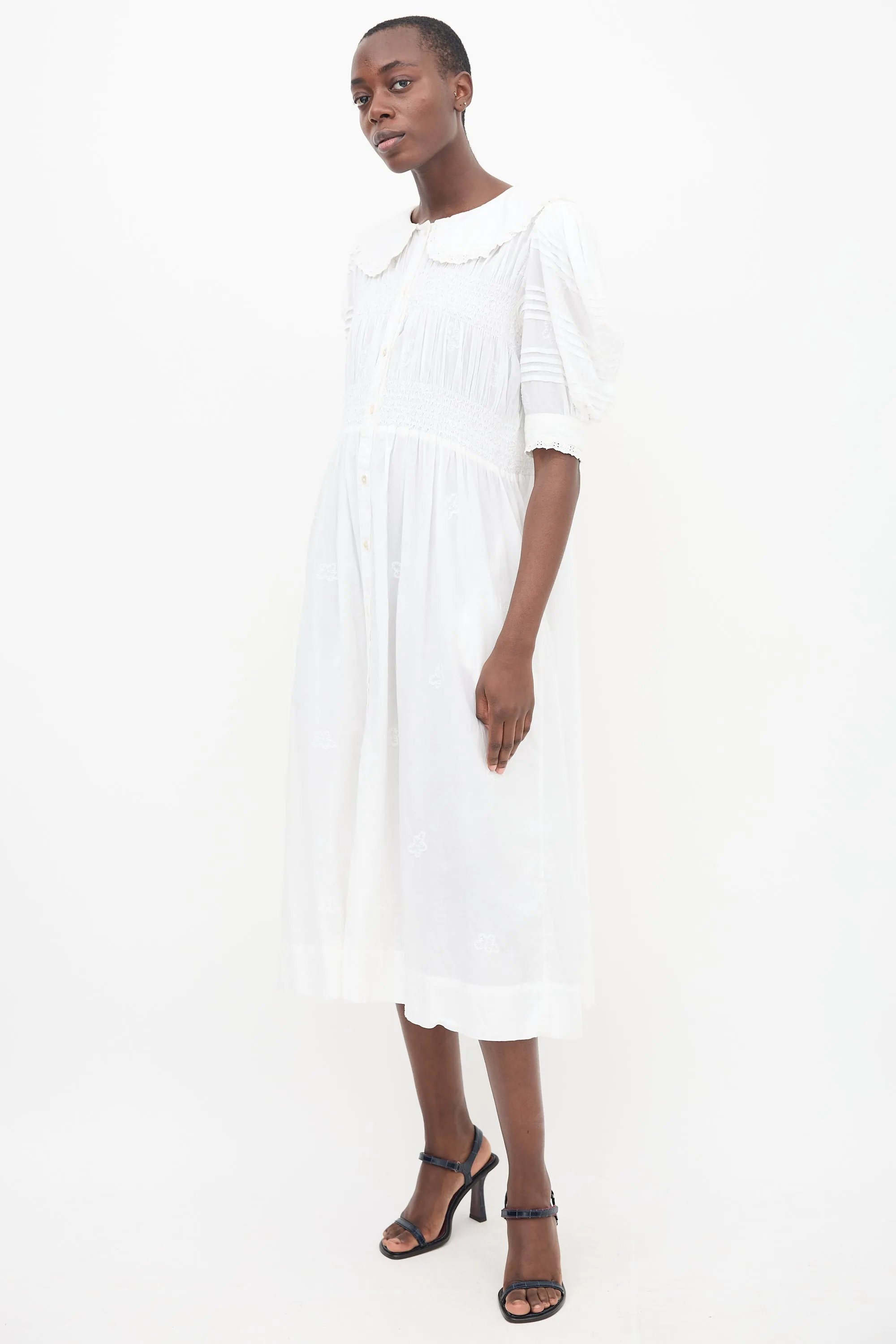 White Collared Lace Midi Dress