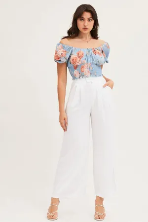 White Pants Pleated Wide Leg