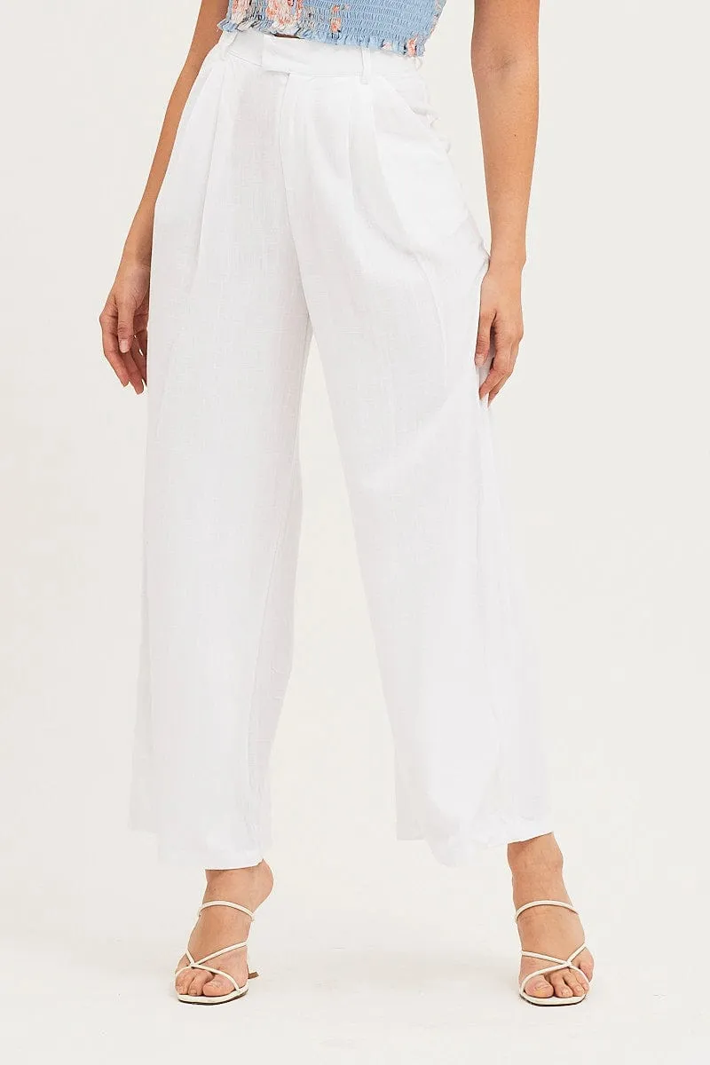 White Pants Pleated Wide Leg