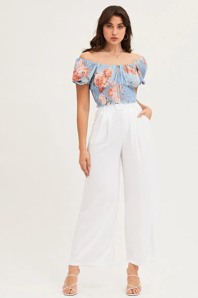 White Pants Pleated Wide Leg