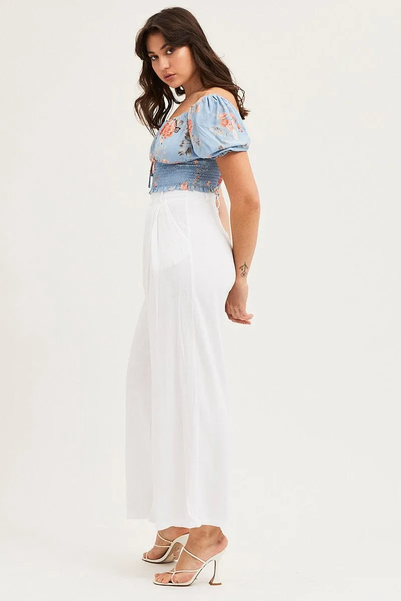 White Pants Pleated Wide Leg