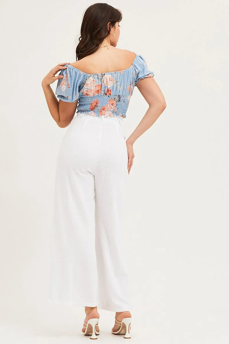 White Pants Pleated Wide Leg