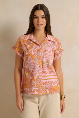 Women Pink Printed Button Down Shirt