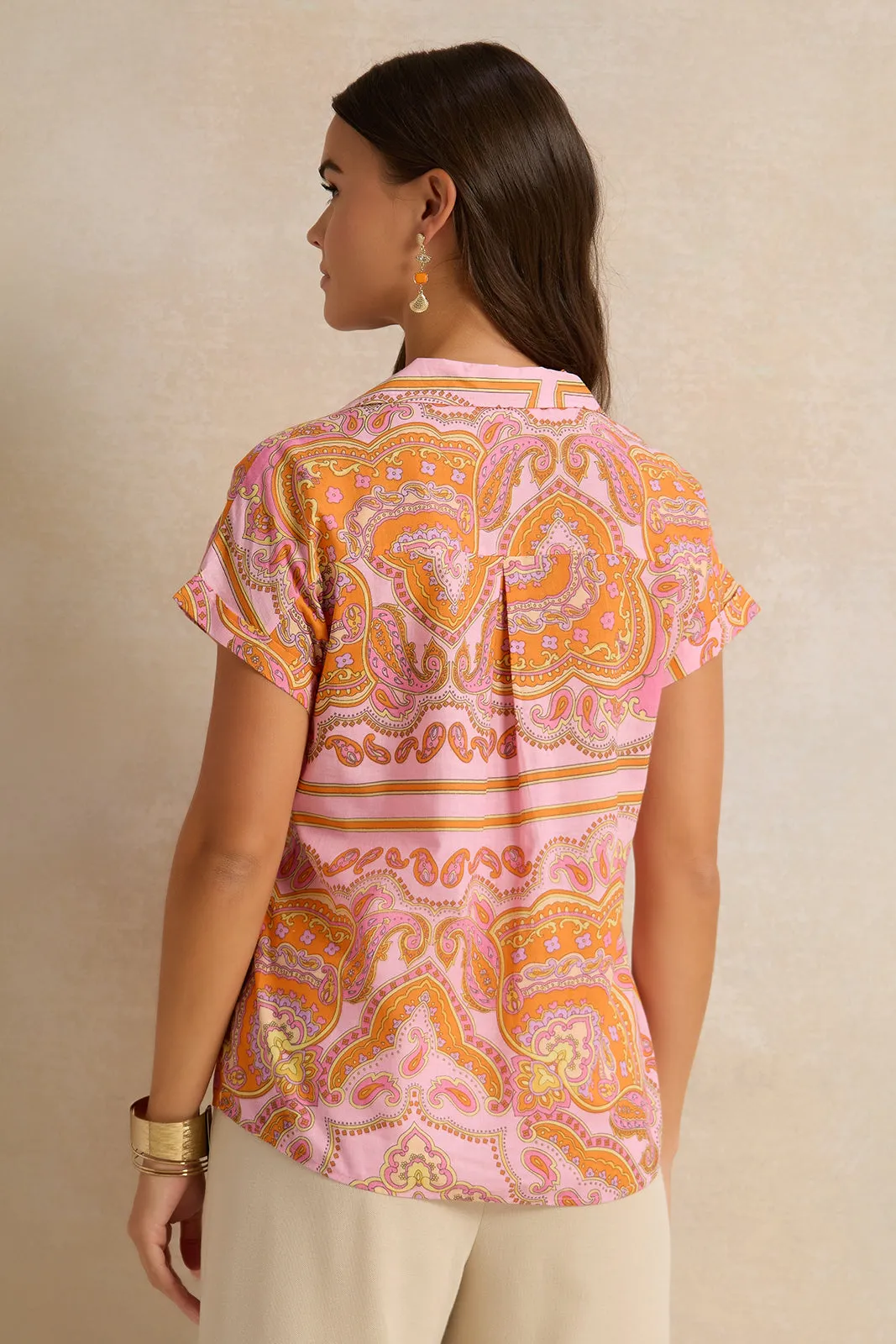 Women Pink Printed Button Down Shirt