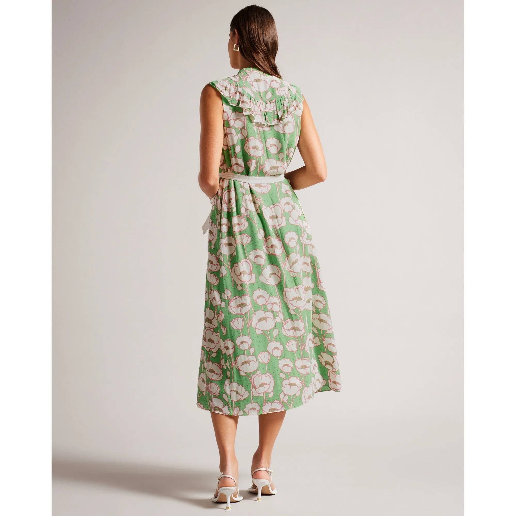 Women Wmd-Tindraa-Sleeveless Frilled Midi Dress - Green