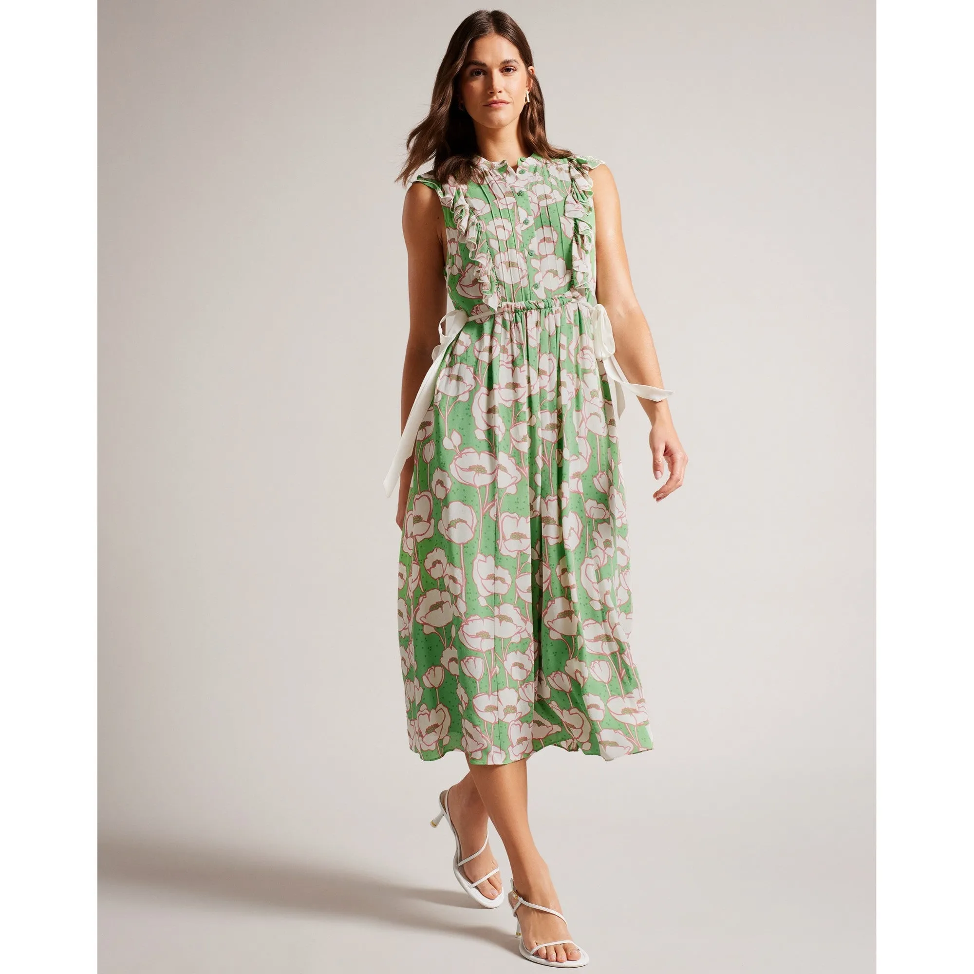 Women Wmd-Tindraa-Sleeveless Frilled Midi Dress - Green