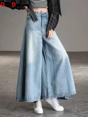 Women’s Vintage Culotte Jeans - Loose Fit Wide Leg Denim