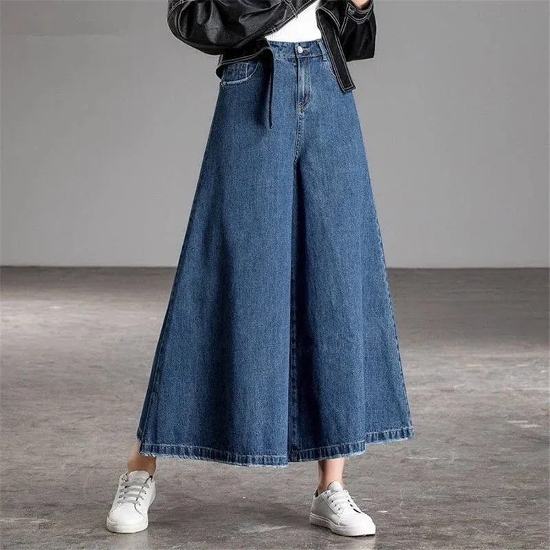 Women’s Vintage Culotte Jeans - Loose Fit Wide Leg Denim