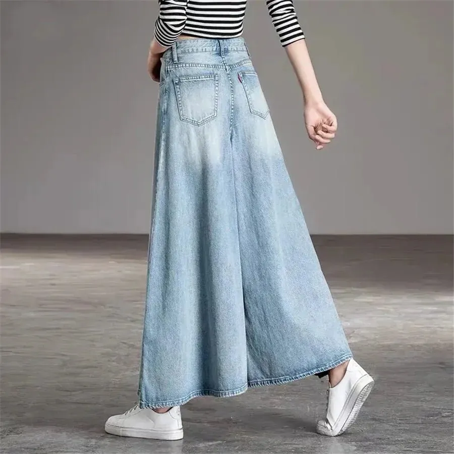 Women’s Vintage Culotte Jeans - Loose Fit Wide Leg Denim