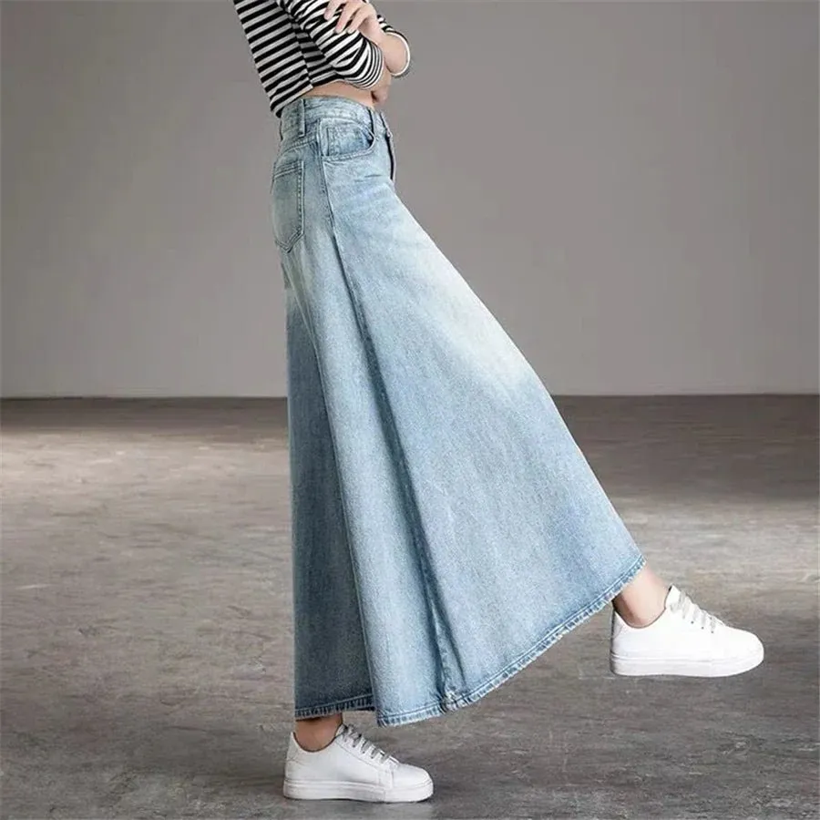 Women’s Vintage Culotte Jeans - Loose Fit Wide Leg Denim