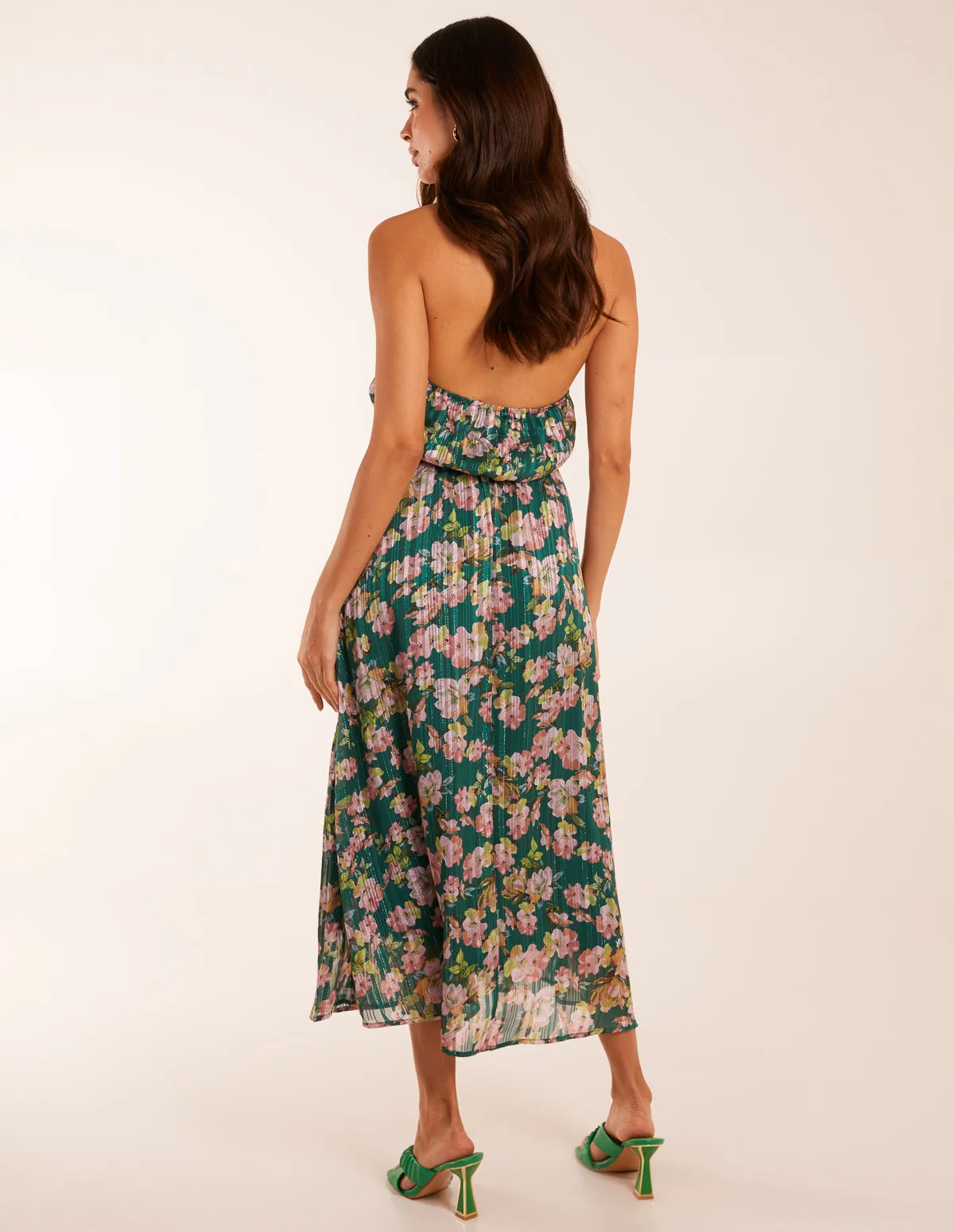 Wrap Halter Neck Pleated Midi Dress