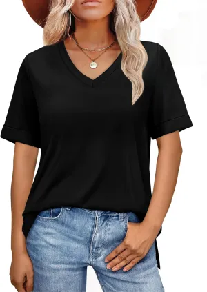 XIEERDUO Womens Summer Tops Short Sleeve Shirts Trendy V Neck T Shirts for Women Casual Tops